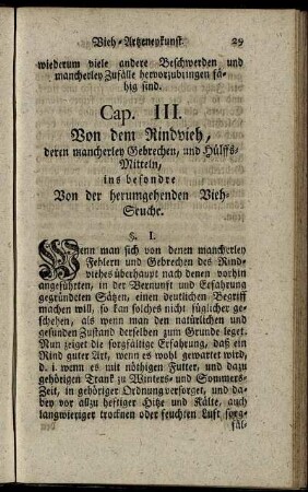 Cap. III. Von dem Rindvieh, deren mancherley Gebrechen, und Hülffs-Mitteln, ins besondre Von der herumgehenden Vieh-Seuche.