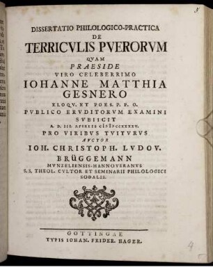 Dissertatio Philologico-Practica De Terriculis Puerorum