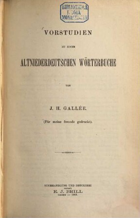 Vorstudien zu einem altniederdeutschen Wörterbuch