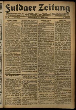 Erste Ausgabe vom Donnerstag, den 23. Januar 1913.