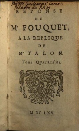 Recueil Des Defenses De Mr. Fouquet. 4, Response ... A La Replique De Mr Talon