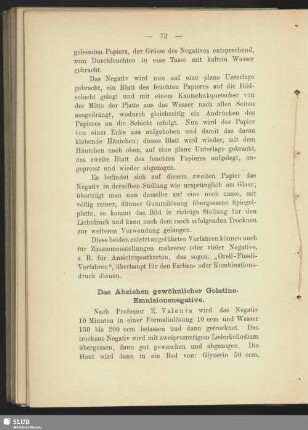 Das Abziehen gewöhnlicher Gelatine-Emulsionsnegative