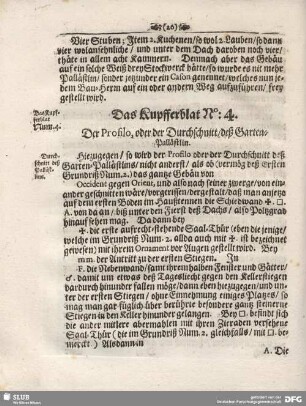 Das Kupfferblat No. 4. Der Profilo, oder Durchschnitt/ deß Garten-Pallästlin.