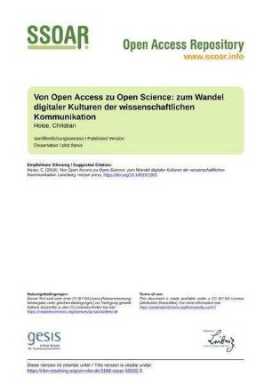 Von Open Access zu Open Science: zum Wandel digitaler Kulturen der wissenschaftlichen Kommunikation