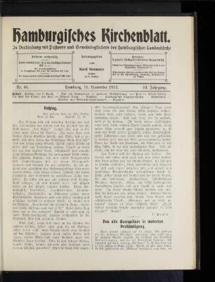 Nr. 46. Hamburg, 16. November 1913. 10. Jahrgang.