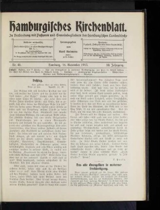 Nr. 46. Hamburg, 16. November 1913. 10. Jahrgang.