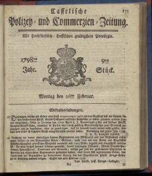 9tes Stueck, Montag den 26ten Februar 1798