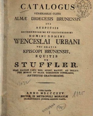 Catalogus venerabilis cleri Dioecesis Brunensis. 1825