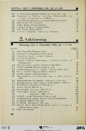 2. Auktionstag: Dienstag, den 8. Dezember 1931, ab ½ 3 Uhr (Nr. 301-600)
