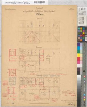 Dülmen (Dülmen) Neubau des Amtsgerichts (Amtsgericht und Gefängnis) Blatt 3 Grundrisse mit Revisionsvermerken 1895 1 : 100 64,5 x 49 Zeichnung Staatshochbauamt Münster