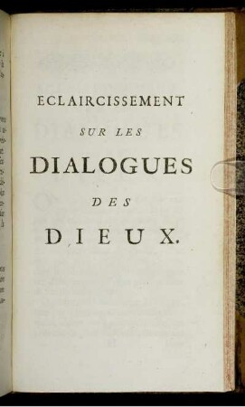 Eclaircissement sur les dialogues des dieux.