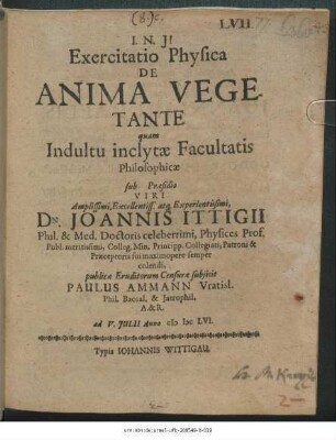Exercitatio Physica De Anima Vegetante