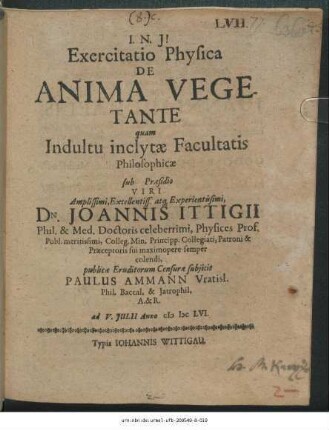 Exercitatio Physica De Anima Vegetante
