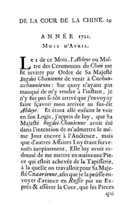 Année 1721. Mois d'Avril