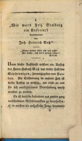 Beurtheilung der Voßischen Schrift: "Wie ward Friz Stolberg ein Unfreier?" und einiger andern damit verwandten Schriften