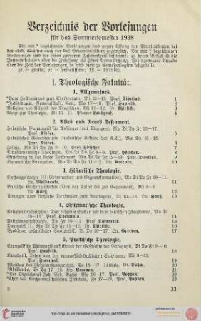 Verzeichnis der Vorlesungen für das Sommersemester 1938