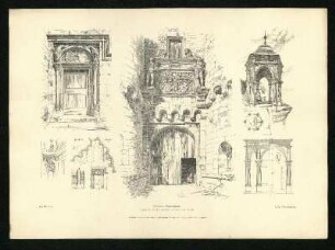Schloss Neuenstein: Hauptportal. Portal im Schlosshof. Pavillon auf den Türmen. Ansichten.
