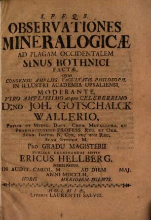Observationes mineralogicae, ad plagam occident. sinus Bothnici factae
