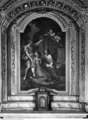 Szenen aus dem Leben der heiligen Katharina von Genua und Kardinaltugenden, Tod der heiligen Katharina von Genua, von zwei Engeln gestützt