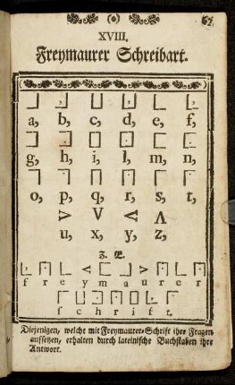 XVIII. Freymaurer Schreibart.