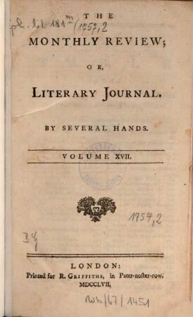 The monthly review, or, literary journal. 17. 1757