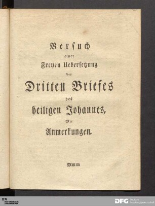 Freye Uebersetzung des III. Briefes Johannes.