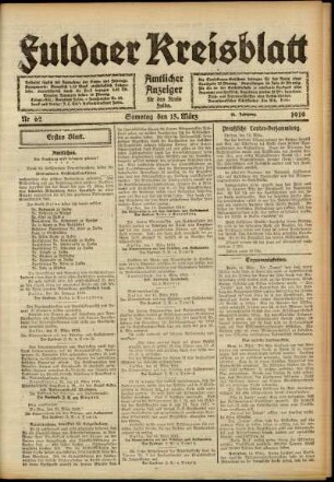 Erste Ausgabe vom Samstag, den 15. März 1919.