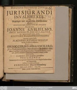 Disputatio Inauguralis Iuridica De Iurisiurandi Invaliditate