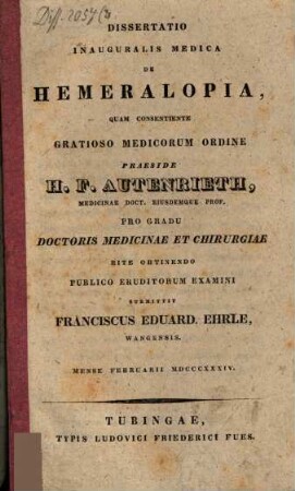 Diss. inaug. med. de hemeralopia