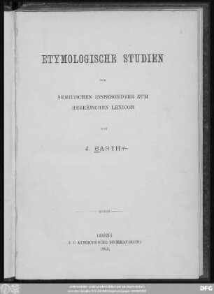 Etymologische Studien zum Semitischen, insbesondere zum Hebräischen Lexicon