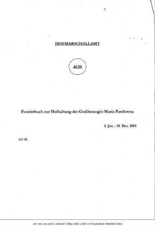 Fourierbuch zur Hofhaltung der Großherzogin Maria Pawlowna