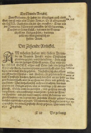 Der Zehende Artickel.