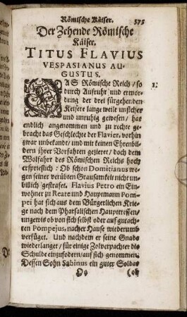 Der Zehende Römische Käiser. Titus Flavius Vespasianus Augustus.