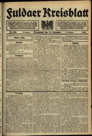 Erste Ausgabe vom Samstag, den 31. Dezember 1910.