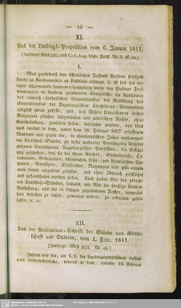 XI. Aus der Landtags-Proposition von 6. Januar 1811
