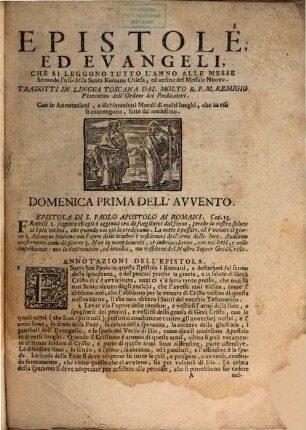 Epistole Evangelii lettioni ... per tutto l'anno
