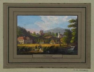 Ansicht von Tharandt, Radierung, um 1840 : Tharandt, [ca. 1840]. - 1 Kunstblatt : kol. Radierung; 10,4 x 6,7 cm