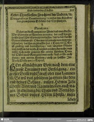 Gebet Churfürsten Joachimi des Andern, [et] c. Marggrafen zu Brandenburg, [et] c. wider den Türcken, den grawsamen Erbfeind der Christenheit