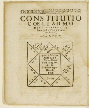Constitutio Coeli Ad Momentum Introitus Solis In Principium Arietis. Anno MDCIX.