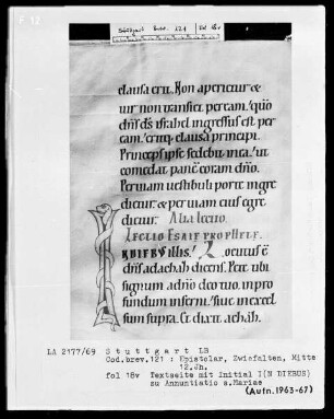 Festepistolar — Initiale I (n diebus illis) mit einer Schlange, Folio 18verso