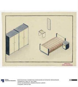 Schlafzimmer mit Einzelbett und Schränken (Möbelentwürfe, Schlafräume)