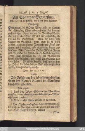Am Sonntage Sexagesima.
