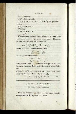 Question d´examen sur les racines des équations.
