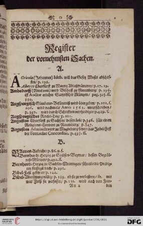 Register der vornehmsten Sachen