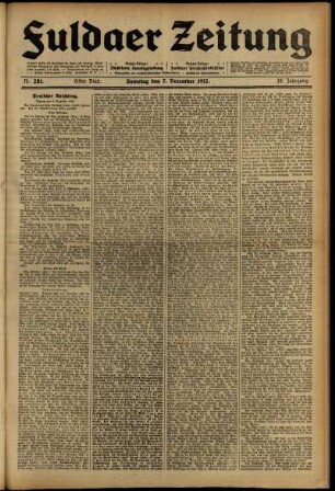 Erste Ausgabe vom Samstag, den 07. Dezember 1912.
