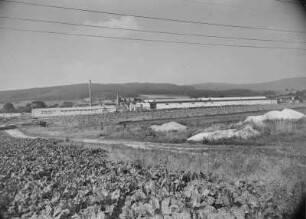 Weigersdorf. Blick über ein Feld auf die Motorenfabrik