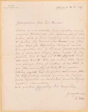 Joseph Joachim (1822-1882) und Helene Raff (1865-1942) Nachlass: Briefe von Benjamin Bilse an Joseph Joachim Raff - BSB Raffiana I. Bilse, Benjamin