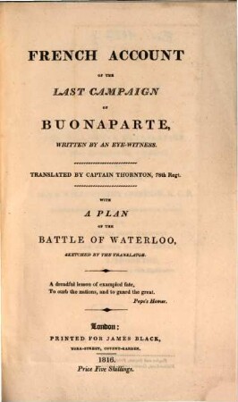 French Account of the last campaign of Buonaparte