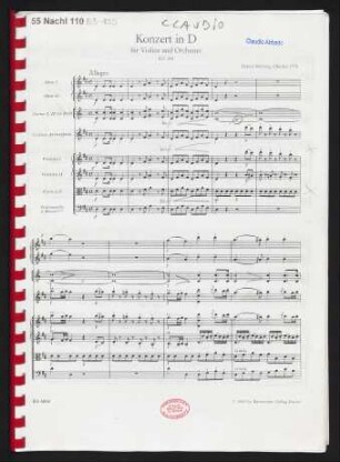 Konzert in D : für Violine und Orchester : KV 218