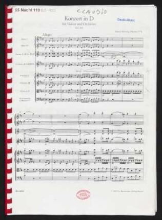 Konzert in D : für Violine und Orchester : KV 218